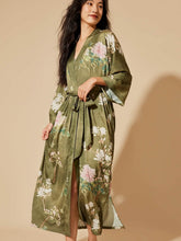 Load image into Gallery viewer, Floral Olive Kimono Robe: Robe Only / Olive green / One Size Fits from S to XL