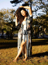 Load image into Gallery viewer, Garden Crane Blue Kimono Robe: Blue / One Size Fits from S to XL
