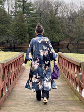 Load image into Gallery viewer, Garden Crane Blue Kimono Robe: Blue / One Size Fits from S to XL