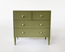 Load image into Gallery viewer, Modern 4-Drawer Miniature Dollhouse Dresser: Olive / Antique Brass (Gold)