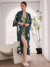 Load image into Gallery viewer, Blooming Anemone Kimono Robe: Olive / One Size Fits from S to XL