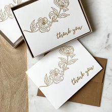 Load image into Gallery viewer, Thank You Card Set - Gold Peony