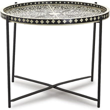 Load image into Gallery viewer, Jaipur Palace Gray and White Inlaid Decorative Round Serving Tray w/ metal Stand