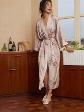 Load image into Gallery viewer, Folding Fan Kimono Robe: Champagne / One Size Fits from S to XL