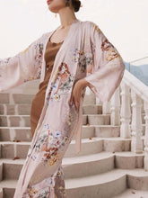Load image into Gallery viewer, Folding Fan Kimono Robe: Champagne / One Size Fits from S to XL