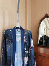 Load image into Gallery viewer, Garden Crane Blue Kimono Robe: Blue / One Size Fits from S to XL