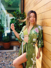 Load image into Gallery viewer, Floral Olive Kimono Robe: Robe Only / Olive green / One Size Fits from S to XL