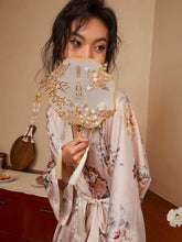 Load image into Gallery viewer, Folding Fan Kimono Robe: Champagne / One Size Fits from S to XL