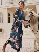 Load image into Gallery viewer, Garden Crane Blue Kimono Robe: Blue / One Size Fits from S to XL
