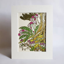 Load image into Gallery viewer, Mushroom Landscape Matted Art Print, Block Print Artwork