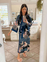 Load image into Gallery viewer, Garden Crane Blue Kimono Robe: Blue / One Size Fits from S to XL