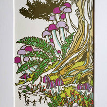 Load image into Gallery viewer, Mushroom Landscape Matted Art Print, Block Print Artwork