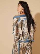 Load image into Gallery viewer, Floral Blue Kimono Robe: Lake blue / One Size Fits from S to XL