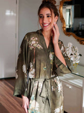 Load image into Gallery viewer, Floral Olive Kimono Robe: Robe Only / Olive green / One Size Fits from S to XL