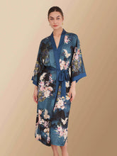 Load image into Gallery viewer, Garden Crane Blue Kimono Robe: Blue / One Size Fits from S to XL