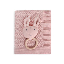 Load image into Gallery viewer, Classic Moss Knit baby Blanket and Bunny Rattle Gift Set - Blush Pink