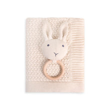 Load image into Gallery viewer, Classic Moss Knit baby Blanket and Bunny Rattle Gift Set
