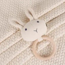 Load image into Gallery viewer, Classic Moss Knit baby Blanket and Bunny Rattle Gift Set
