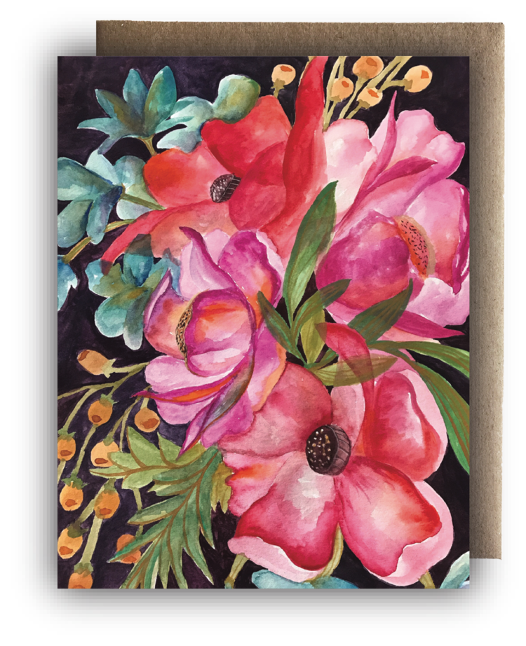 Bright on Black Watercolor Floral