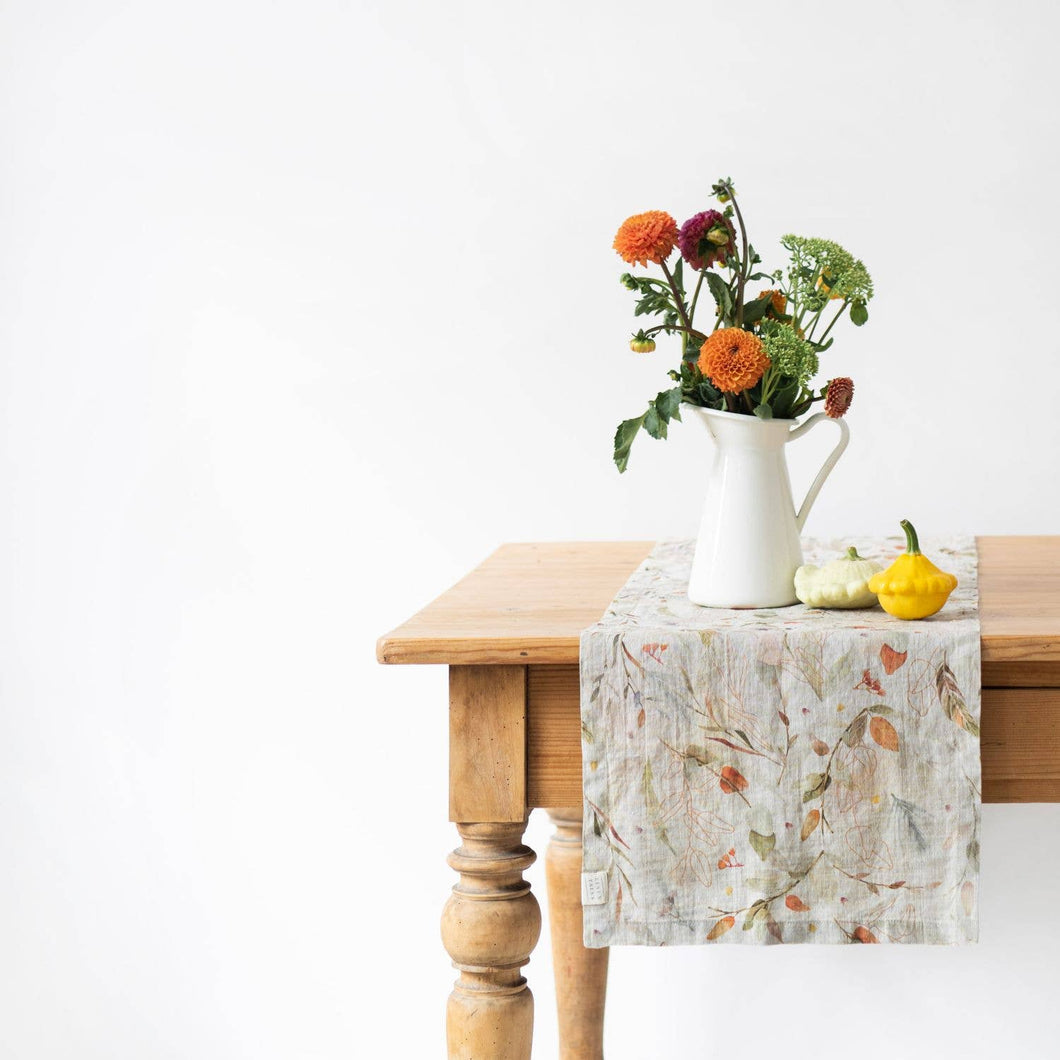 Leaves on Light Natural Linen Table Runner: 16