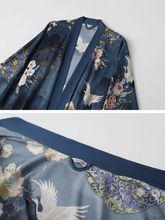 Load image into Gallery viewer, Garden Crane Blue Kimono Robe: Blue / One Size Fits from S to XL
