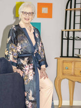 Load image into Gallery viewer, Garden Crane Blue Kimono Robe: Blue / One Size Fits from S to XL
