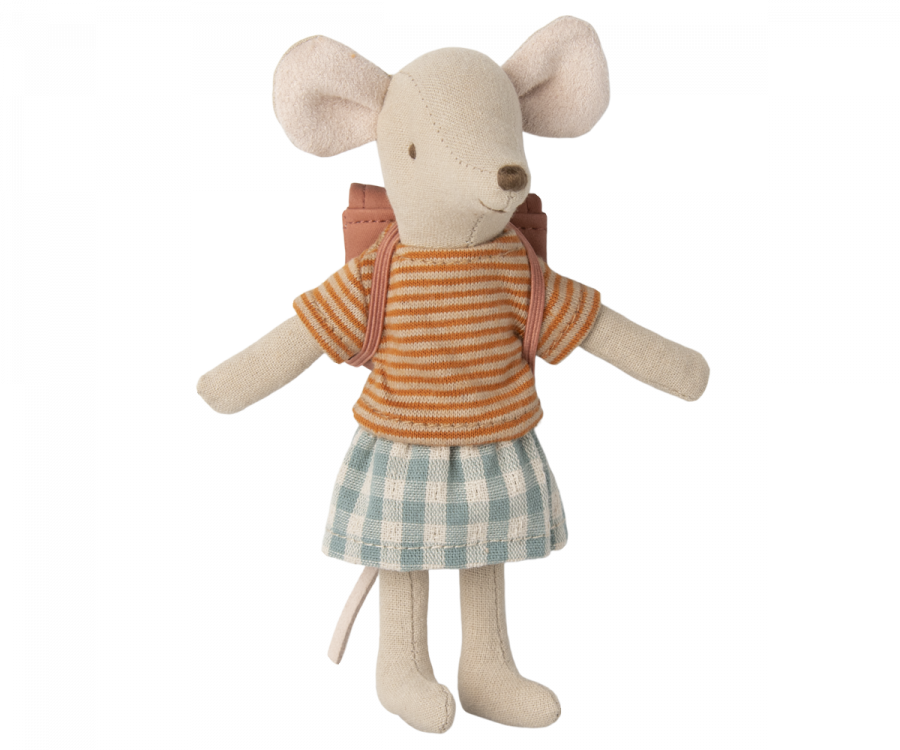 Maileg - Tricycle Big Sister Mouse with bag-Old Rose