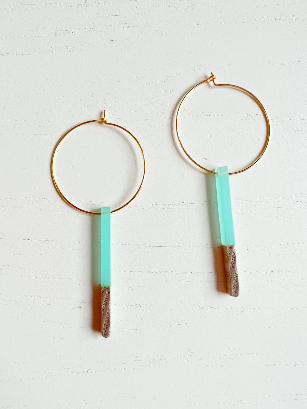 The Chelsea Wood and Resin - Blue Earrings - Gold