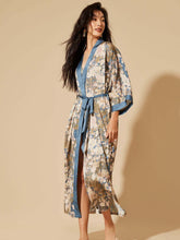 Load image into Gallery viewer, Floral Blue Kimono Robe: Lake blue / One Size Fits from S to XL
