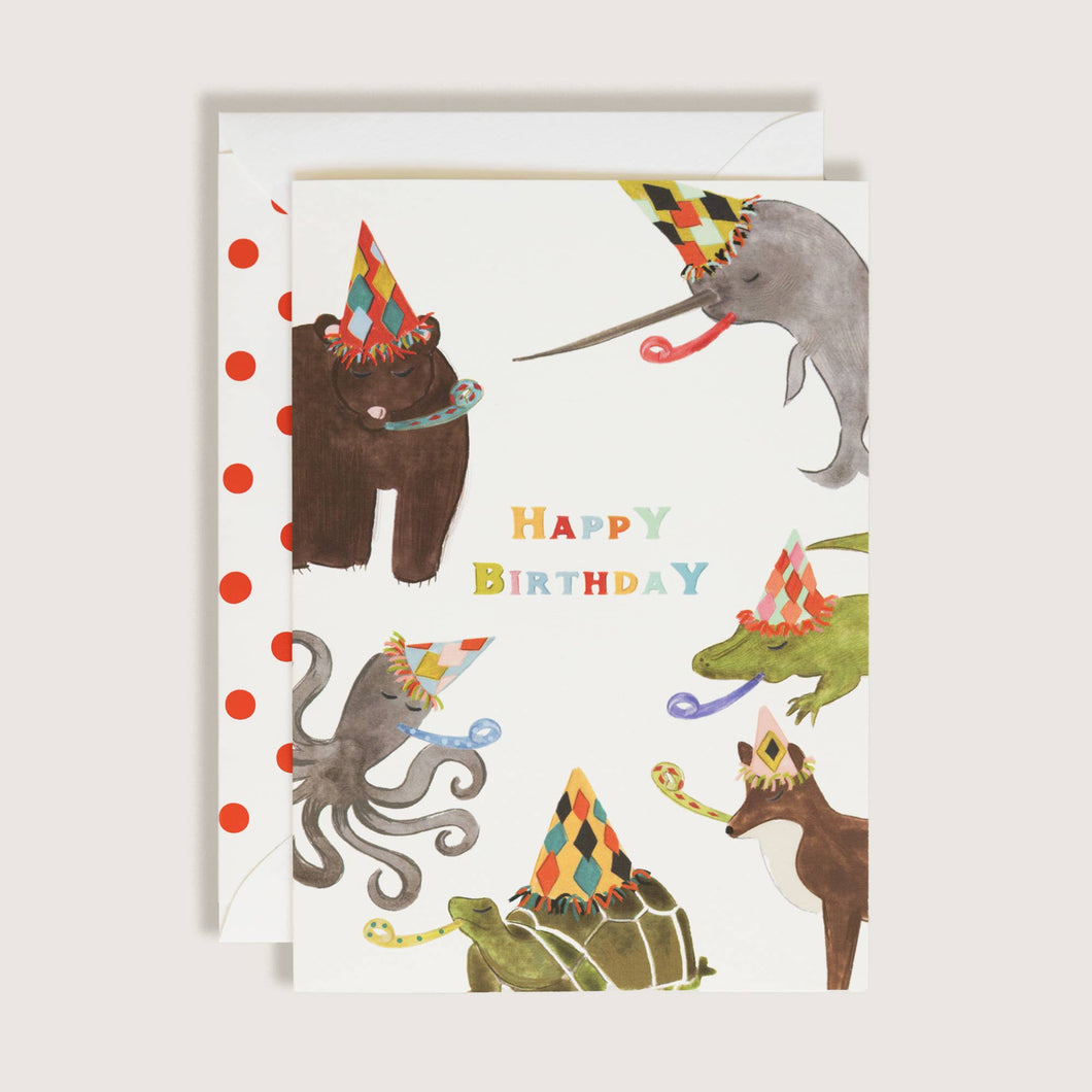 Animals Having A Party Happy Birthday Greeting Card
