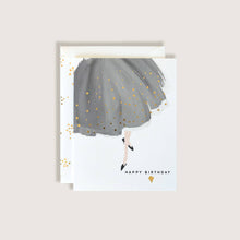 Load image into Gallery viewer, Happy Birthday Black Dress Gold Foil Stars Greeting Card
