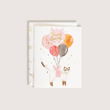 Load image into Gallery viewer, Happy Birthday Balloon Cat with Gold Confetti Greeting Card
