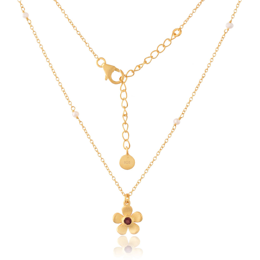 Pink Tourmaline Flower Pendant Necklace