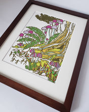 Load image into Gallery viewer, Mushroom Landscape Matted Art Print, Block Print Artwork
