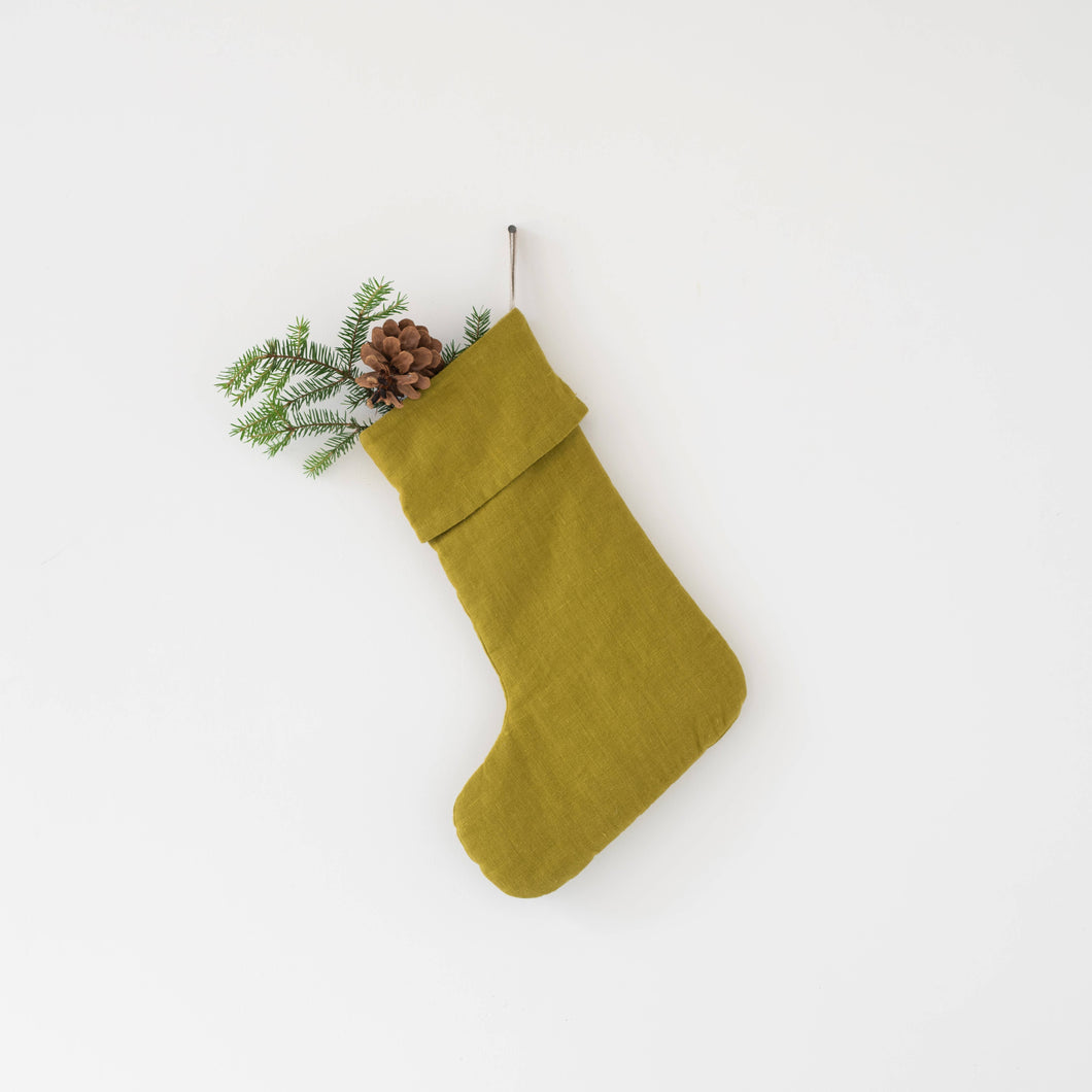 Moss Green Linen Christmas Stocking