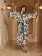 Load image into Gallery viewer, Floral Blue Kimono Robe: Lake blue / One Size Fits from S to XL
