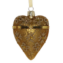 Load image into Gallery viewer, Bejeweled Heart Locket Ornament, Glass - Gold - Gold
