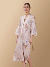 Load image into Gallery viewer, Folding Fan Kimono Robe: Champagne / One Size Fits from S to XL
