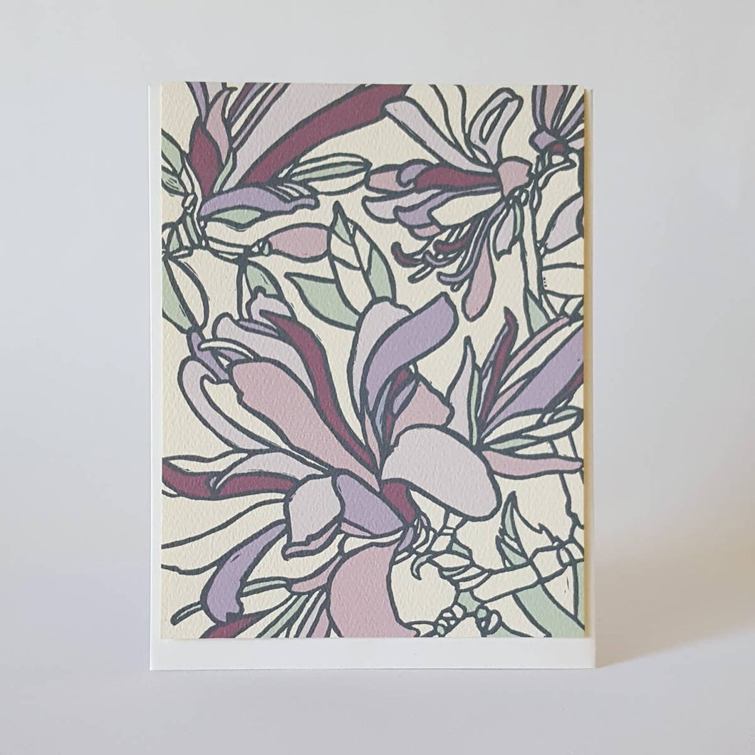Purple Spring Magnolia Blank Note Card / Art Greeting Card