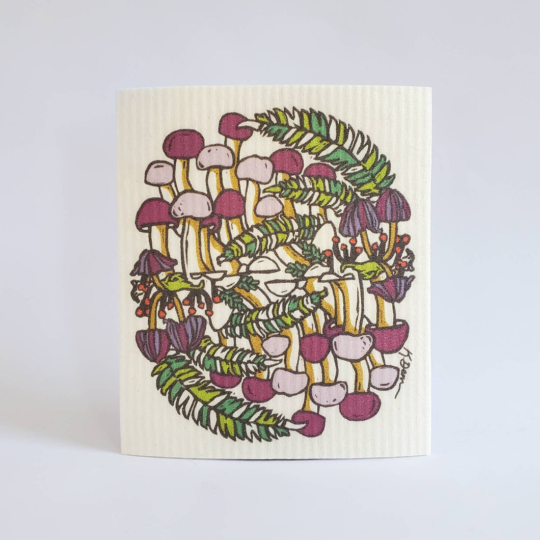 Eco-Friendly Dishcloth Fall Mushroom Design, Swedish Towel
