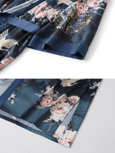 Load image into Gallery viewer, Garden Crane Blue Kimono Robe: Blue / One Size Fits from S to XL
