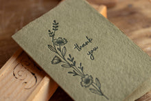 Load image into Gallery viewer, Thank You Letterpressed Olive Handmade Paper Folded Card: Single
