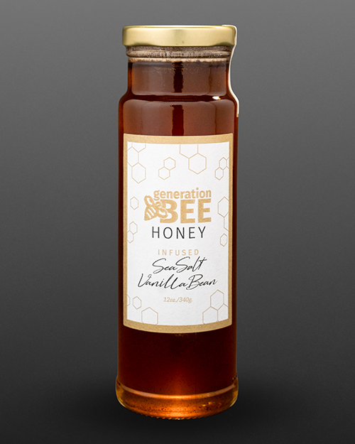 All-Natural Flavor Infused Honey - 12 oz Glass Jar: Sea Salt Vanilla Bean