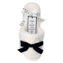 Load image into Gallery viewer, Plush Velvet Bow Slippers - Ivory + Black Velvet Bow: 100% Polyester / Size (7-8)
