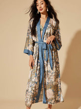 Load image into Gallery viewer, Floral Blue Kimono Robe: Lake blue / One Size Fits from S to XL
