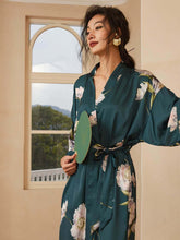 Load image into Gallery viewer, Blooming Anemone Kimono Robe: Olive / One Size Fits from S to XL
