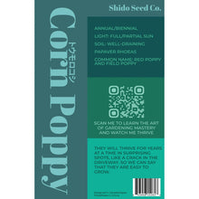 Load image into Gallery viewer, Shido Seeds: Corn Poppy Flower Seeds Packet - Plant Seeds, Art Floral, Plant Themed Gifts
