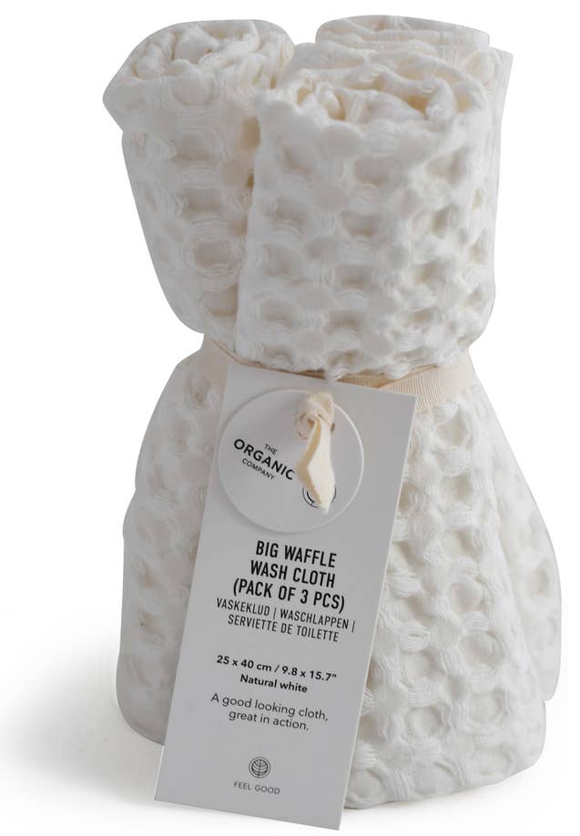 Big Waffle Wash Cloth (3 pack)- Natural white: 100% GOTS certified organic cotton / 25 x 40 cm/ 9.8 x 15.7