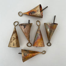 Load image into Gallery viewer, 2&quot; cone brass bell ornament 16 colors of velvet ribbon: Mustard
