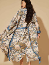 Load image into Gallery viewer, Floral Blue Kimono Robe: Lake blue / One Size Fits from S to XL
